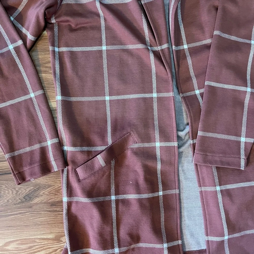 Women's Mauve Long Checkered Blazer - Picture 3 of 4